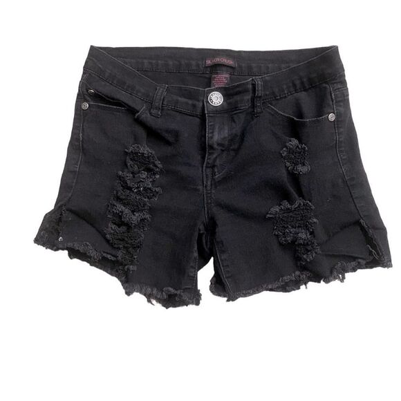Silver Crush Black Denim Destroyed Shorts Size 5/6 - Picture 1 of 7